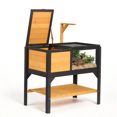 Vevor Tortoise Habitat 2-room Wooden Tortoise House With Storage Shelf, For Small Animals Indoor Outdoor,  In Black