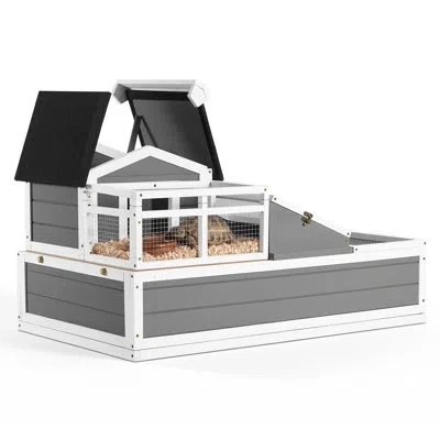 Vevor Tortoise Habitat 4-room Wooden Tortoise House With Balcony 2 Stories, For Small Animals Indoor Outdo In Gray