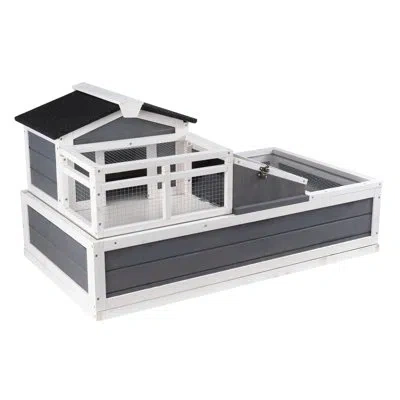 Vevor Tortoise Habitat Wooden Tortoise House Indoor/outdoor 3-room 44x25.6x24in In Gray