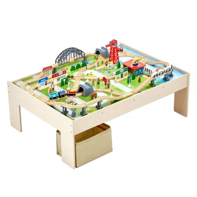 Vevor Train Table 120 Pieces Wooden Kids Activity Table With Collapsible Storage Bin