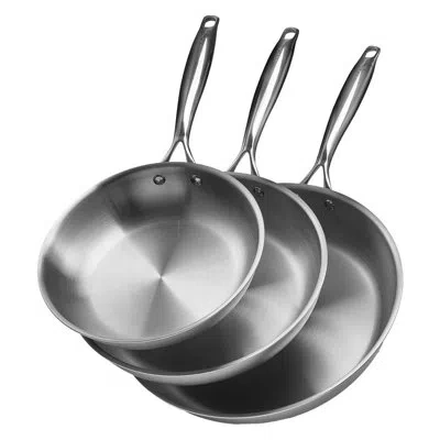 Vevor Triply Stainless Steel Frying Pan 3 Pcs Skillet 8 10 12 In For Dishwasher Silver