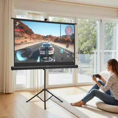 Vevor Tripod Projector Screen With Stand 60 Inch 160° Wide Angle 4k Hd 16:9 Screen In Black