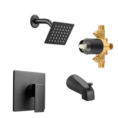 Vevor Tub And Shower Faucet Set, Complete With 4-inch Rainfall Shower Head And Bathtub Spout, Single-spray In Black