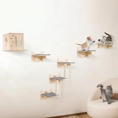 Vevor Wall Mounted Cat Shelves Tree With Jumping Boards Nest Furniture Set Of 5