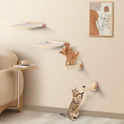 Vevor Wall Mounted Cat Shelves With 2 Jumping Posts & 2 Hammocks Up To 40 Lbs In Multi