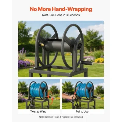 Vevor Wall Mounted Garden Hose Reel, Holds 200 Feet Of 5/8-inch Hose, Outdoor Heavy-duty Waterhose Holder  In Black