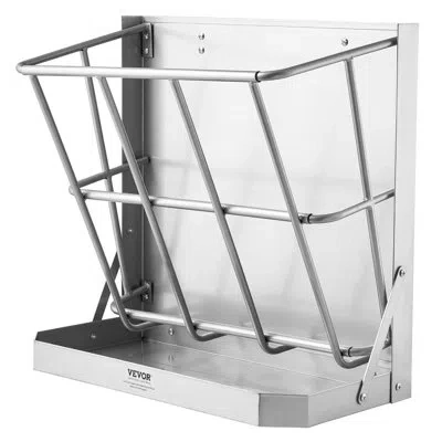 Vevor Wall Mounted Goat Hay Feeder 2 In 1 Hay And Grain Feeder 21 Gallons In Silver