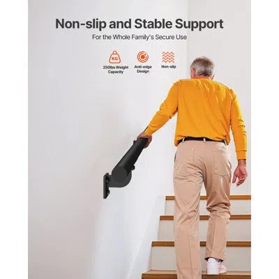 Vevor Wall Mounted Stair Handrail, 4ft Pipe Staircase Handrail, 1.26 Inch Pipe Diameter, Black Galvanized 