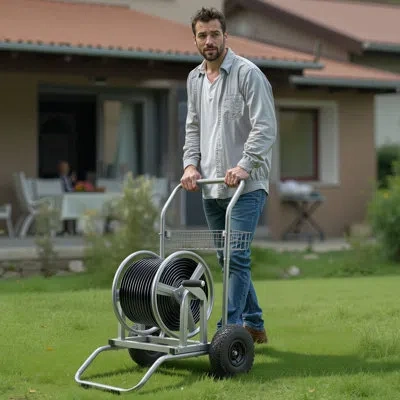Vevor Water Hose Reel Cart, 200/300ft High-pressure Garden Hose Cart, Hoses Reel Carts With Two Wheels, Ha In Black;silver
