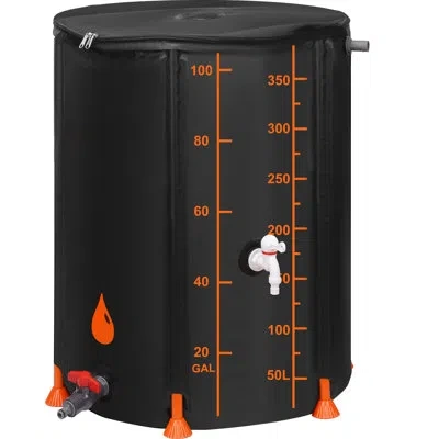 Vevor Weather Resistant Polyethylene Foldable Dual Overflow Rain Barrel With Diverter Kit In Black