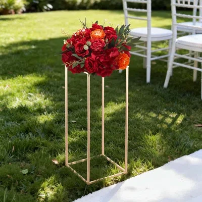 Vevor Wedding Flower Stand,  23.62-inch Column Flower Stand, Floral Stands With Metal Laminate, Gold Recta