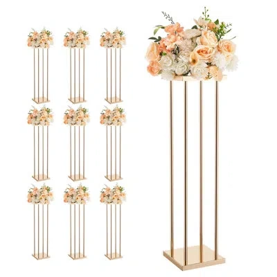 Vevor Wedding Flower Stand,  31.5-inch Column Flower Stand, Floral Stands With Metal Laminate, Cylindrical In Gold
