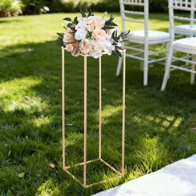 Vevor Wedding Flower Stand, 31.5-inch Column Flower Stand, Floral Stands With Metal Laminate, Gold Rectang
