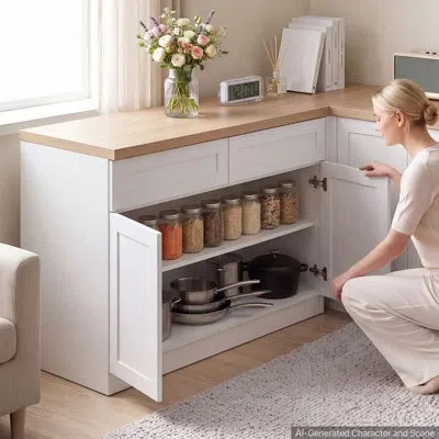 Vevor White Shaker Base Cabinet Ready To Assemble, 36"w Unassembled Cabinet, 36" W X 24" D X 34.5" H, With