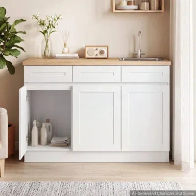 Vevor White Shaker Base Cabinet Ready To Assemble, 48"w Unassembled Sink Base Cabinet, 48" W X 24" D X 34.
