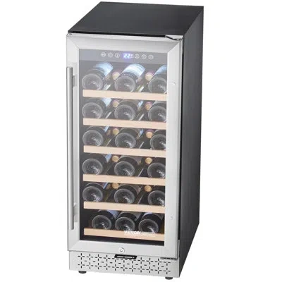 Vevor Wine Cooler 28 Bottle Mini Wine Fridge With Glass Door Digital Temp Control In Stainless Steel;black