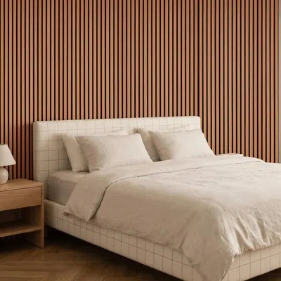 Vevor Wood Wall Panels, 96.1 X 11 Inches, Acoustic Slat Panels, Dark Teak, Sound Absorbing For Living Room In Brown