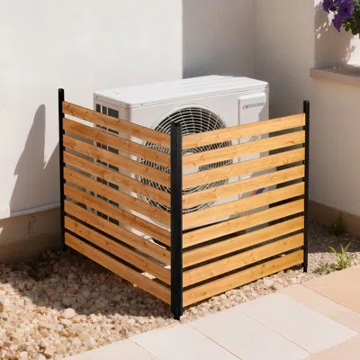 Vevor Wooden Privacy Fence, 48 X 49 X 28 Inch Air Conditioner Fence, 2 Panel Solid Outdoor Wood Privacy Sc In Orange