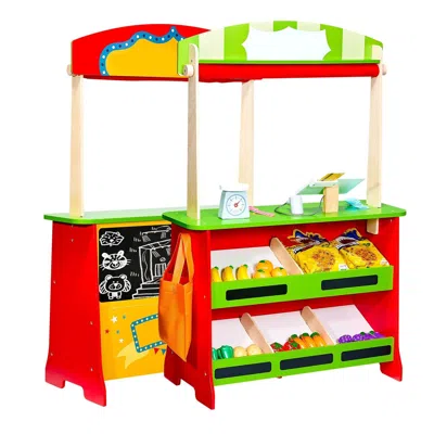 Vevor Wooden Puppet Theater 2-in-1 Reversible Play Store Kids Play Market Stand In Multi