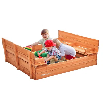 Vevor Wooden Sandbox, 52.4 X 47.2 X 16.9 In Sand Box, Sand Pit With Foldable Bench Seats And Bottom Liner,