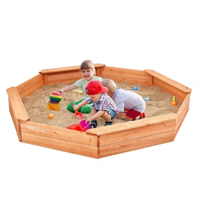Vevor Wooden Sandbox With Cover, 75.6 X 75.6 X 9.1 In Octagonal Sand Box, Sand Pit With 4 Seating And Bott