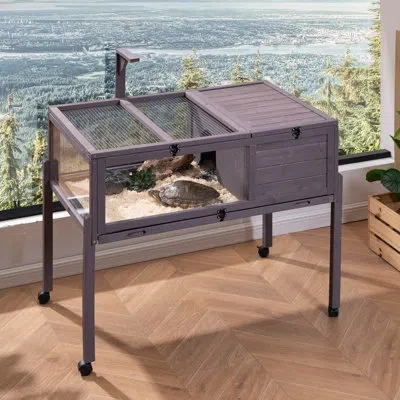 Vevor Wooden Tortoise House Rolling Tortoise Habitat Indoor & Outdoor For Snakes In Gray