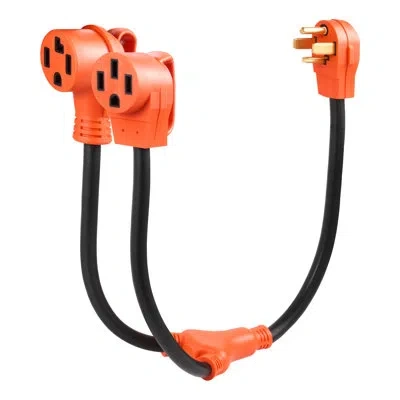 Vevor Y Splitter Adapter, 30 Amp, 4 Prong Outlet 240 Volt Dryer To Ev Charger Adapter, Nema 14-30p To 14-3 In Black;orange