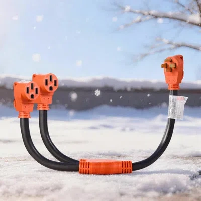Vevor Y Splitter Adapter Cord, 50 Amp Nema 14-50, 4 Prong 240v Splitter For Rv And Ev, Nema 14-50p To Dual In Black;orange