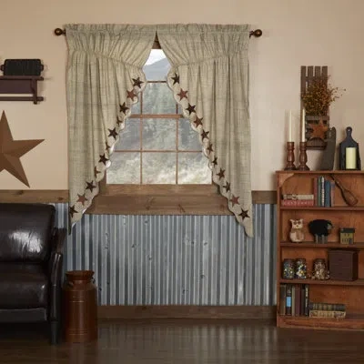 Vhc Brands Abilene Star Geometric Semi-sheer Rod Pocket Curtain Panels In Brown;red;tan