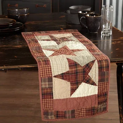 Vhc Brands Abilene Star Plaid 100% Cotton Independence Day Table Runner In Brown;red;tan
