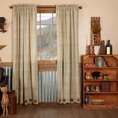 Vhc Brands Abilene Star Rod Pocket Embellished Light-filtering Set Of 2 Curtain Panel In Brown