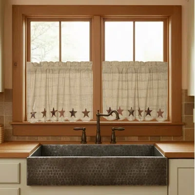 Vhc Brands Abilene Star Solid Color Cotton Scalloped 36'' Cafe Curtain In Brown;red;tan