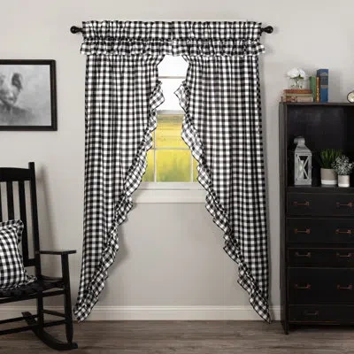 Vhc Brands Annie Buffalo Check 100% Cotton Checkered Rod Pocket Curtain Panels In Country Black,soft White