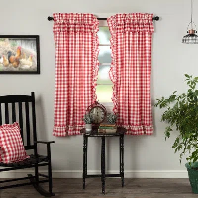 Vhc Brands Annie Buffalo Check 100% Cotton Checkered Rod Pocket Curtain Panels In Country Red,antique White