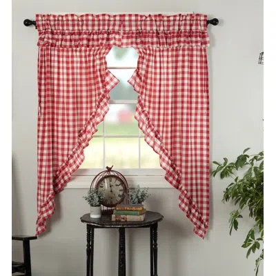 Vhc Brands Annie Buffalo Check 100% Cotton Checkered Room Darkening Rod Pocket Curtain Panels In Country Red,antique Crème