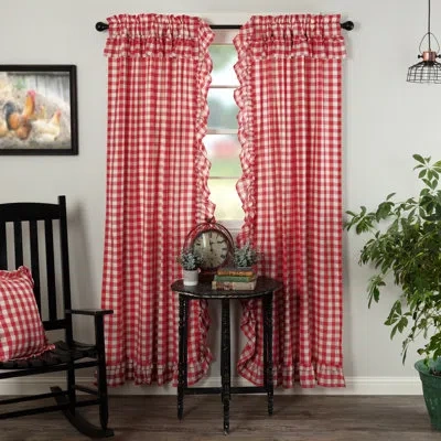 Vhc Brands Annie Buffalo Check 100% Cotton Checkered Room Darkening Rod Pocket Curtain Panels In Country Red,antique Creme