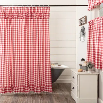 Vhc Brands Annie Buffalo Check 100% Cotton Checkered Single Shower Curtain In Red