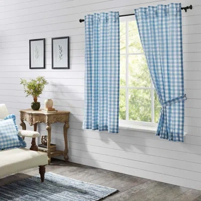 Vhc Brands Annie Buffalo Check 100% Cotton Gingham Room Darkening Rod Pocket Curtain Panels In Dusk Blue