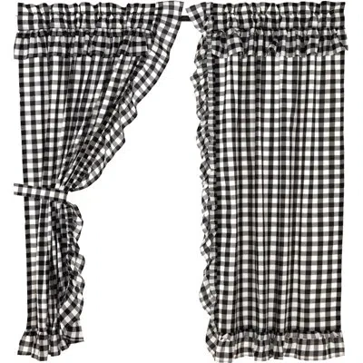 Vhc Brands Annie Buffalo Check 100% Cotton Plaid Sheer Rod Pocket Curtain Panels In Black