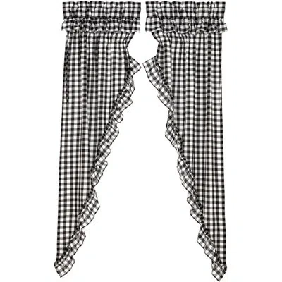 Vhc Brands Annie Buffalo Check 100% Cotton Plaid Sheer Rod Pocket Curtain Panels In Black