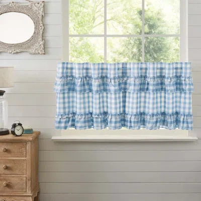 Vhc Brands Annie Buffalo Check Cotton Cafe Curtain In Dusk Blue