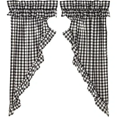 Vhc Brands Annie Buffalo Check Cotton Checkered Sheer Rod Pocket Curtain Panels In Black
