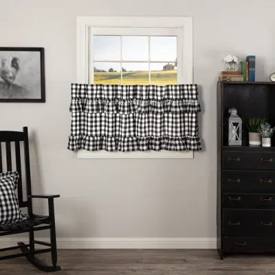 Vhc Brands Annie Buffalo Check Cotton Ruffled 36" Cafe Curtain In Black