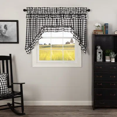 Vhc Brands Annie Buffalo Check Cotton Swag 72" Window Valance In Country Black,antique White
