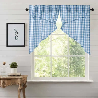 Vhc Brands Annie Buffalo Check Cotton Swag 72" Window Valance In Dusk Blue
