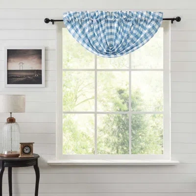 Vhc Brands Annie Buffalo Check Gingham Cotton Balloon 60" Window Valance In Dusk Blue