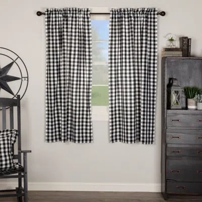 Vhc Brands Annie Buffalo Check Lined 100% Cotton Checkered Room Darkening Rod Pocket Curtain Panels In Black