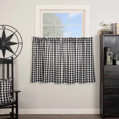 Vhc Brands Annie Buffalo Check Plaid Cotton Ruffled Cafe Curtain In Black