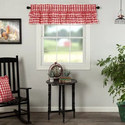 Vhc Brands Annie Buffalo Check Plaid Cotton Ruffled Window Valance In Red