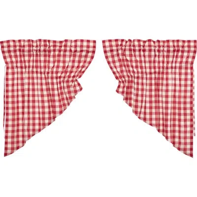 Vhc Brands Annie Buffalo Check Plaid Cotton Swag 36" Window Valance In Country Red,antique Cream